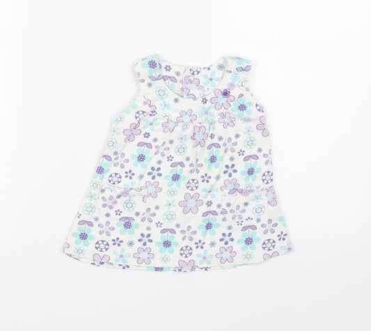 George Girls White Floral  T-Shirt Dress  Size 0-3 Months