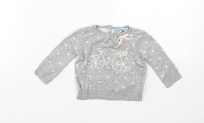 Additional front view of Baby Gap girls’ grey spotted jumper, size 0-3, months - bike