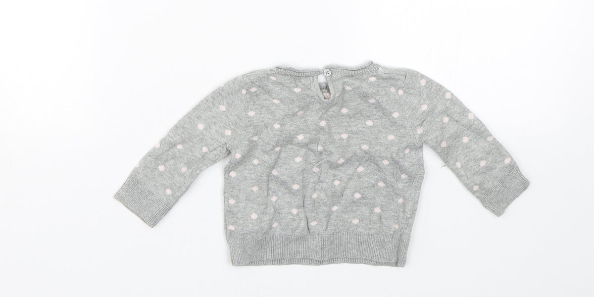 Back view of Baby Gap girls’ grey spotted jumper, size 0-3, months - bike