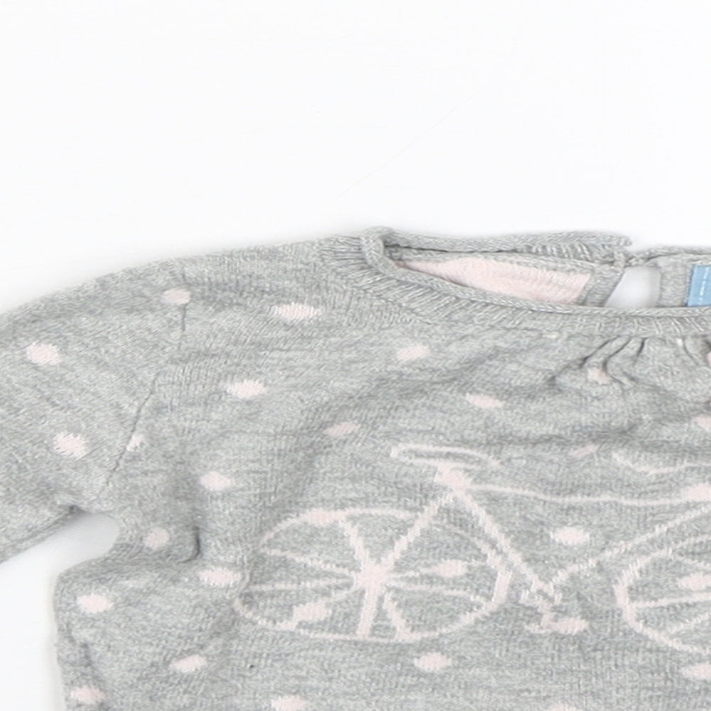 Close-up detail of Baby Gap girls’ grey spotted jumper, size 0-3, months - bike