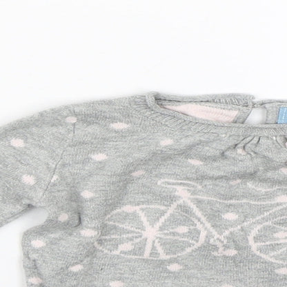 Close-up detail of Baby Gap girls’ grey spotted jumper, size 0-3, months - bike
