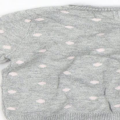 Brand and care label for Baby Gap girls’ grey spotted jumper, size 0-3, months - bike