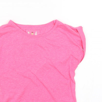 Close-up detail of Tu girls’ pink basic t-shirt, size 6, years