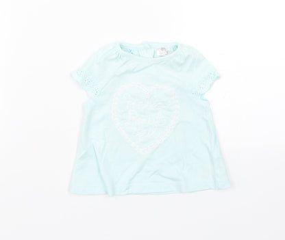 Additional front view of F&F girls’ blue floral basic t-shirt, size 0-3, months