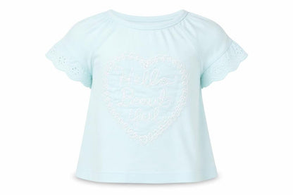 Front view of F&F girls’ blue floral basic t-shirt, size 0-3, months