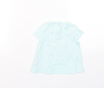 Back view of F&F girls’ blue floral basic t-shirt, size 0-3, months
