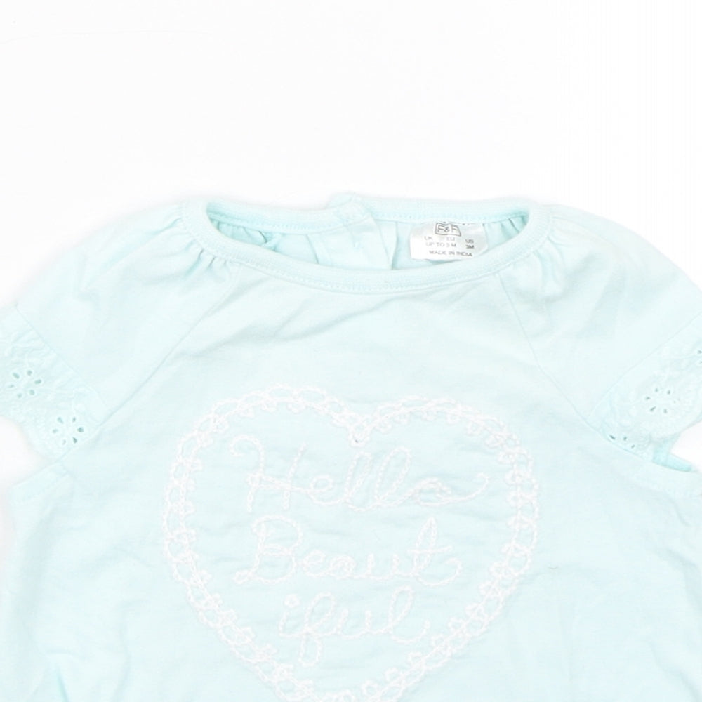F&F Girls Blue Floral  Basic T-Shirt Size 0-3 Months