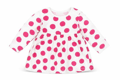 Front view of Early Days girls’ white polka dot basic t-shirt, size 0-3, months