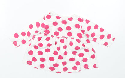 Back view of Early Days girls’ white polka dot basic t-shirt, size 0-3, months