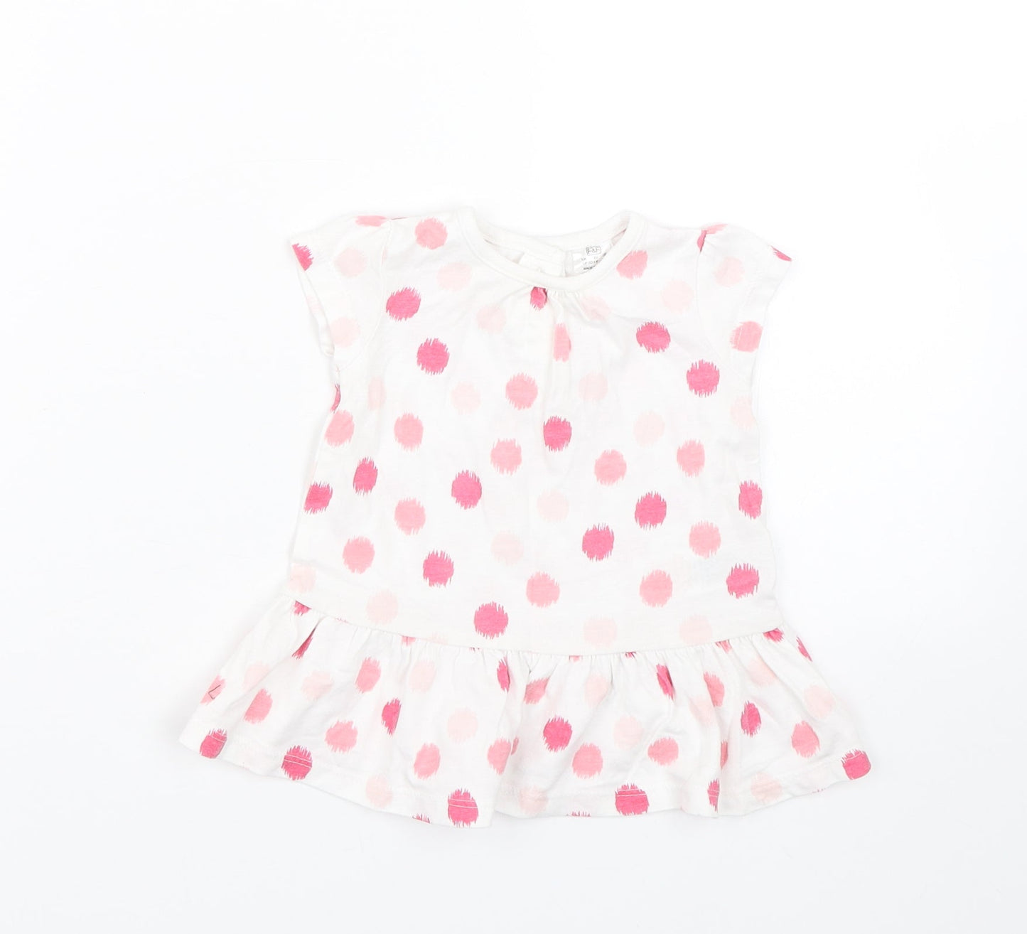 F&F Girls White Polka Dot  Basic T-Shirt Size 0-3 Months