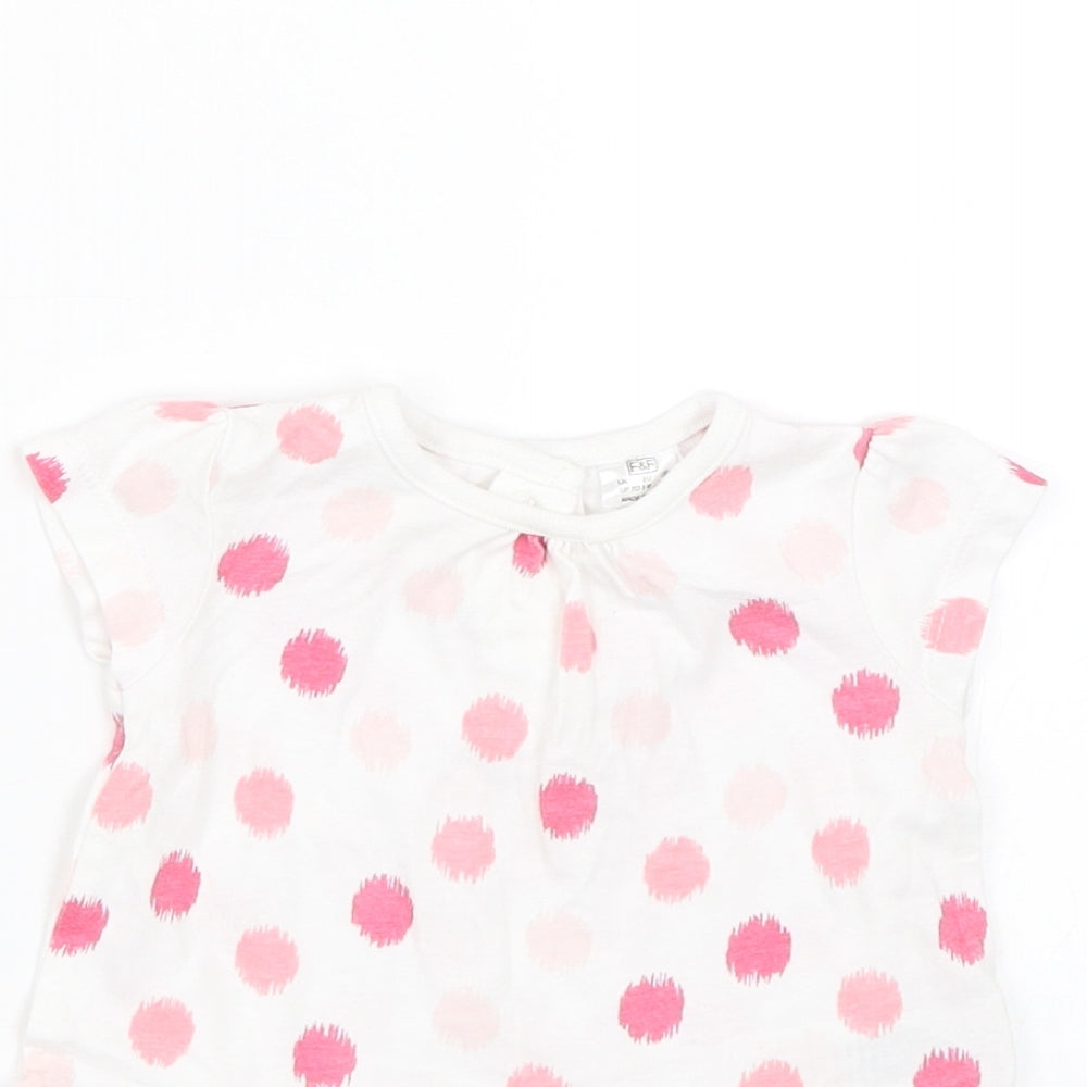 F&F Girls White Polka Dot  Basic T-Shirt Size 0-3 Months