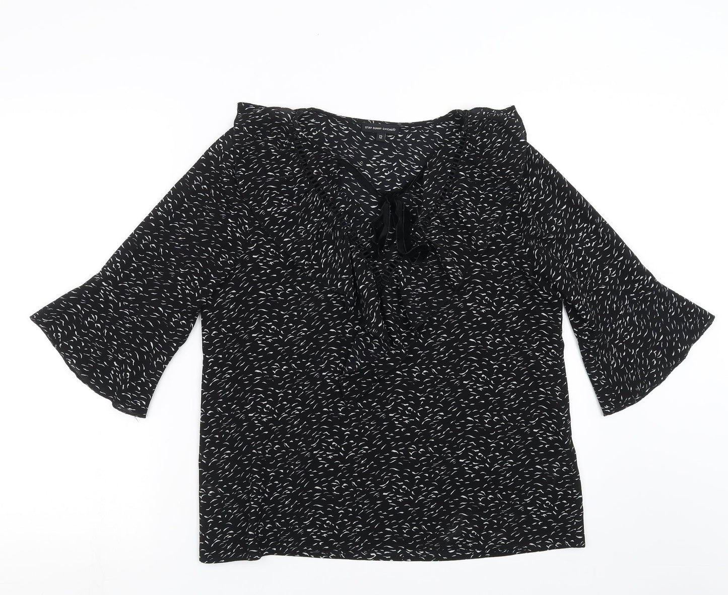 stay sunny chicago Womens Black Geometric  Basic Blouse Size 12