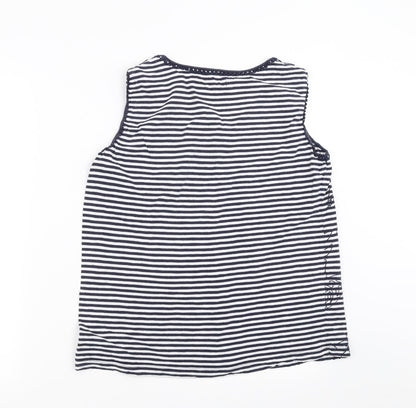 Heyton Womens Blue Striped  Basic T-Shirt Size L  - Floral embroidery