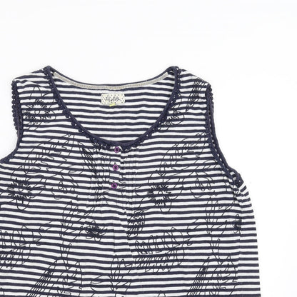 Heyton Womens Blue Striped  Basic T-Shirt Size L  - Floral embroidery