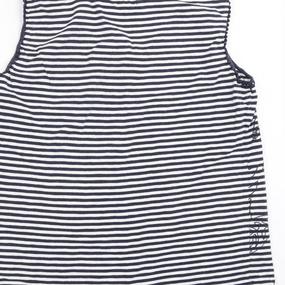 Heyton Womens Blue Striped  Basic T-Shirt Size L  - Floral embroidery