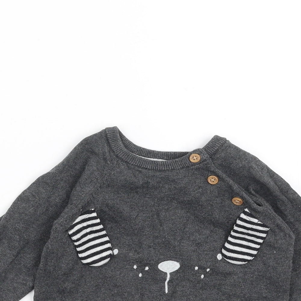TU Baby Grey  Knit Pullover Jumper Size 12-18 Months  - animal face