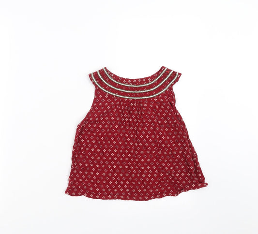 NEXT Girls Red Floral  Basic Blouse Size 9 Years  - beaded neck line