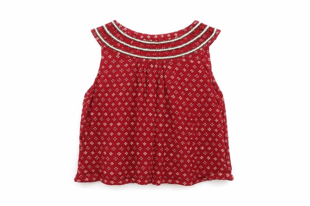 NEXT Girls Red Floral  Basic Blouse Size 9 Years  - beaded neck line