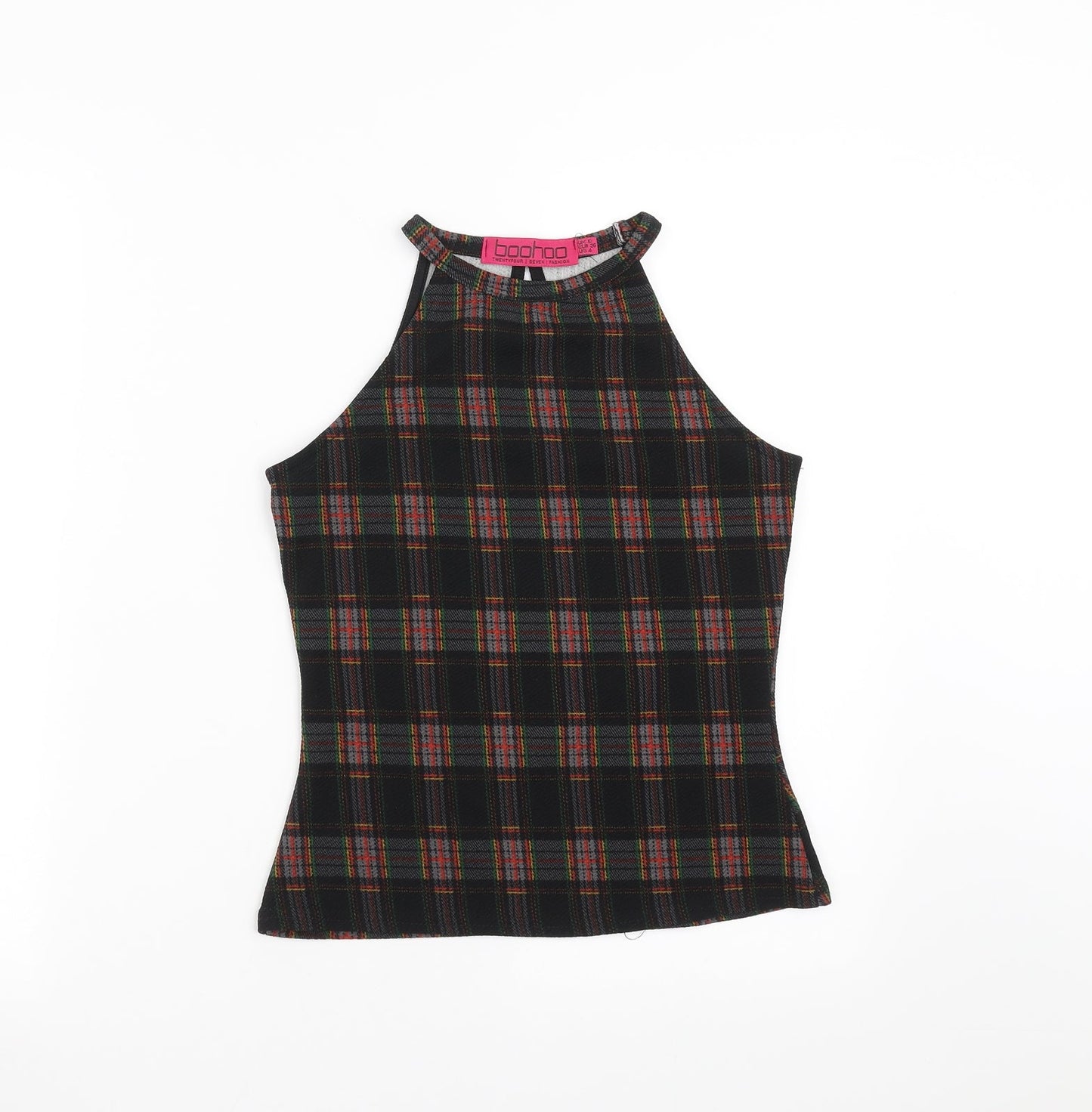Boohoo Womens Black Check  Basic Blouse Size 8