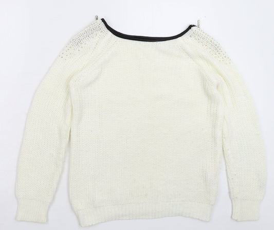 Preworn Womens White  Knit Pullover Jumper Size 12
