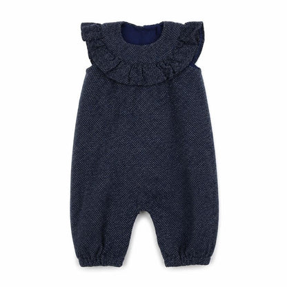 Front view of Tu boys’ blue babygrow one-piece, size 0-3, months