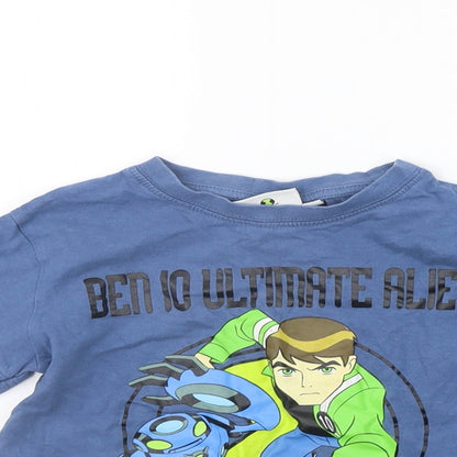 Close-up detail of TvMania girls’ blue basic t-shirt, size 6, years