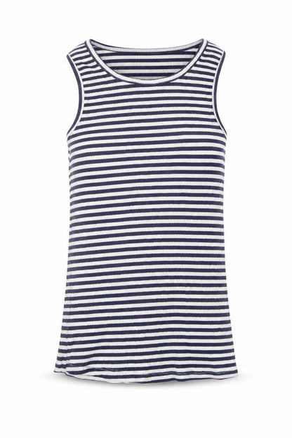Front view of F&F girls’ blue striped basic tank, size 9-10, years