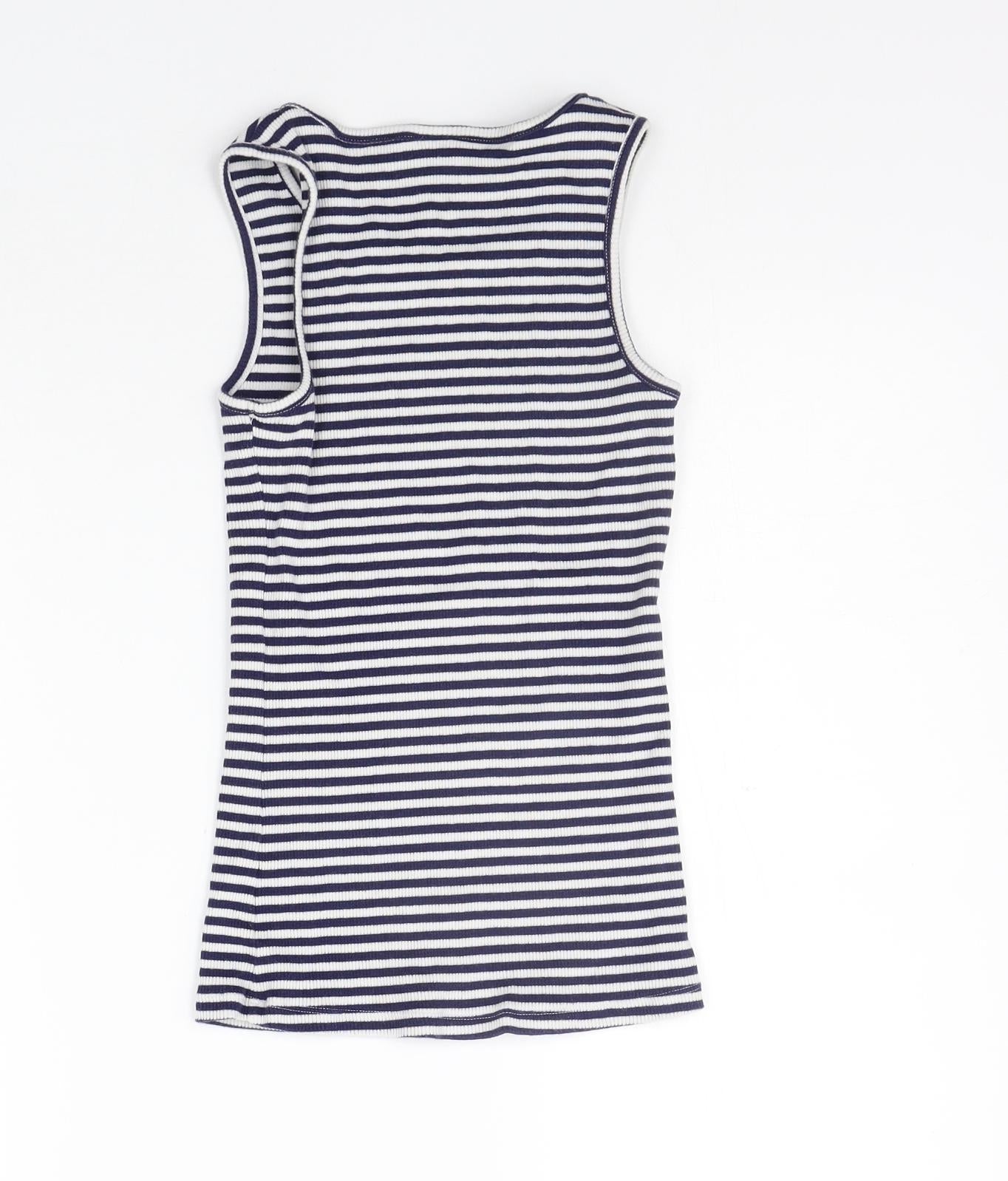 F&F Girls Blue Striped  Basic Tank Size 9-10 Years