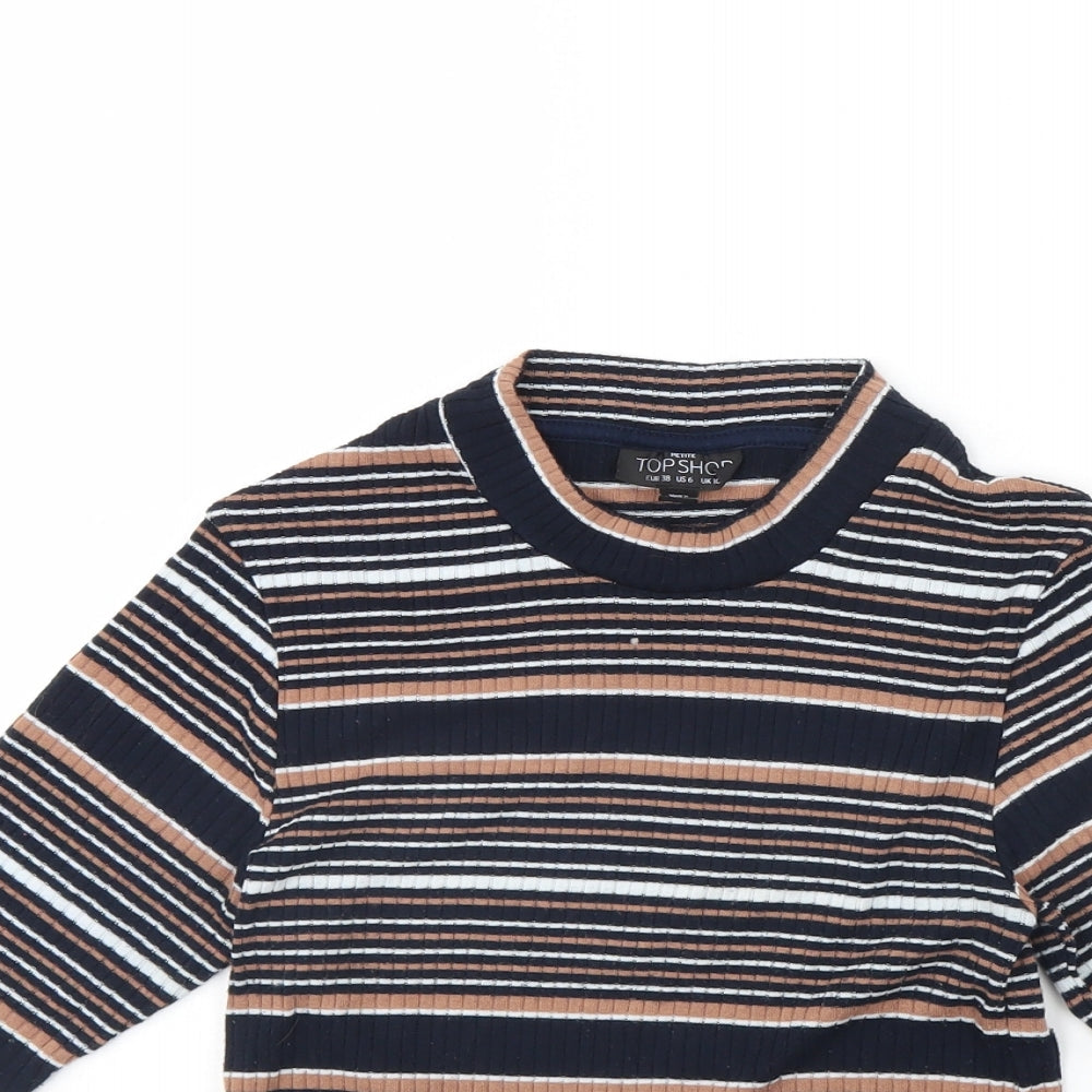 Topshop Womens Blue Striped  Basic Blouse Size 10