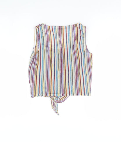 Back view of Missguided women’s multicoloured striped cropped tank, size UK 8