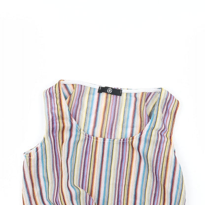 Close-up detail of Missguided women’s multicoloured striped cropped tank, size UK 8