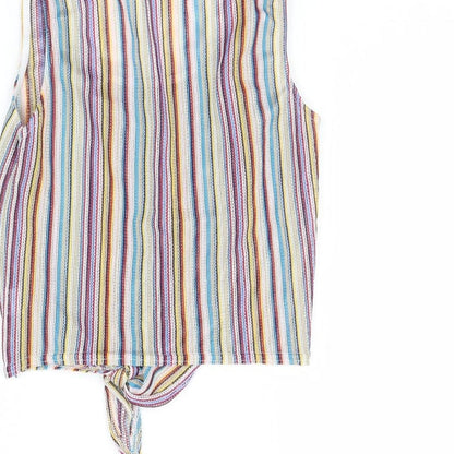 Brand and care label for Missguided women’s multicoloured striped cropped tank, size UK 8