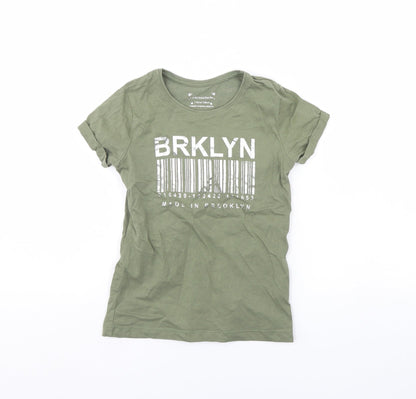 Additional front view of Primark girls’ green basic t-shirt, size 7, years - brooklyn