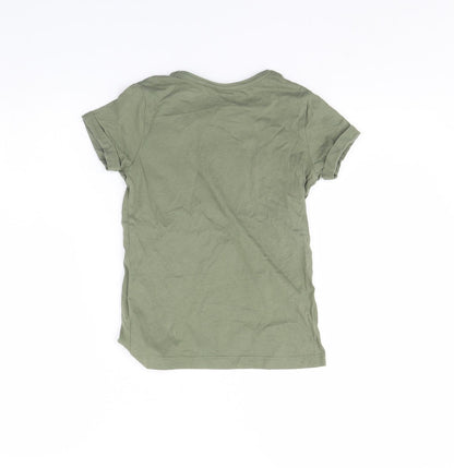 Back view of Primark girls’ green basic t-shirt, size 7, years - brooklyn