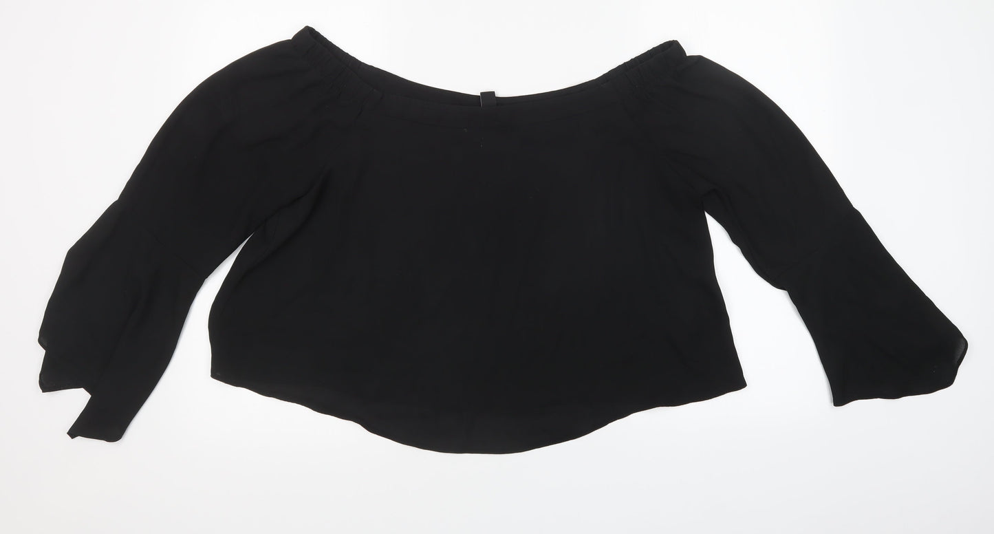 New Look Womens Black  Mesh Basic Blouse Size 16