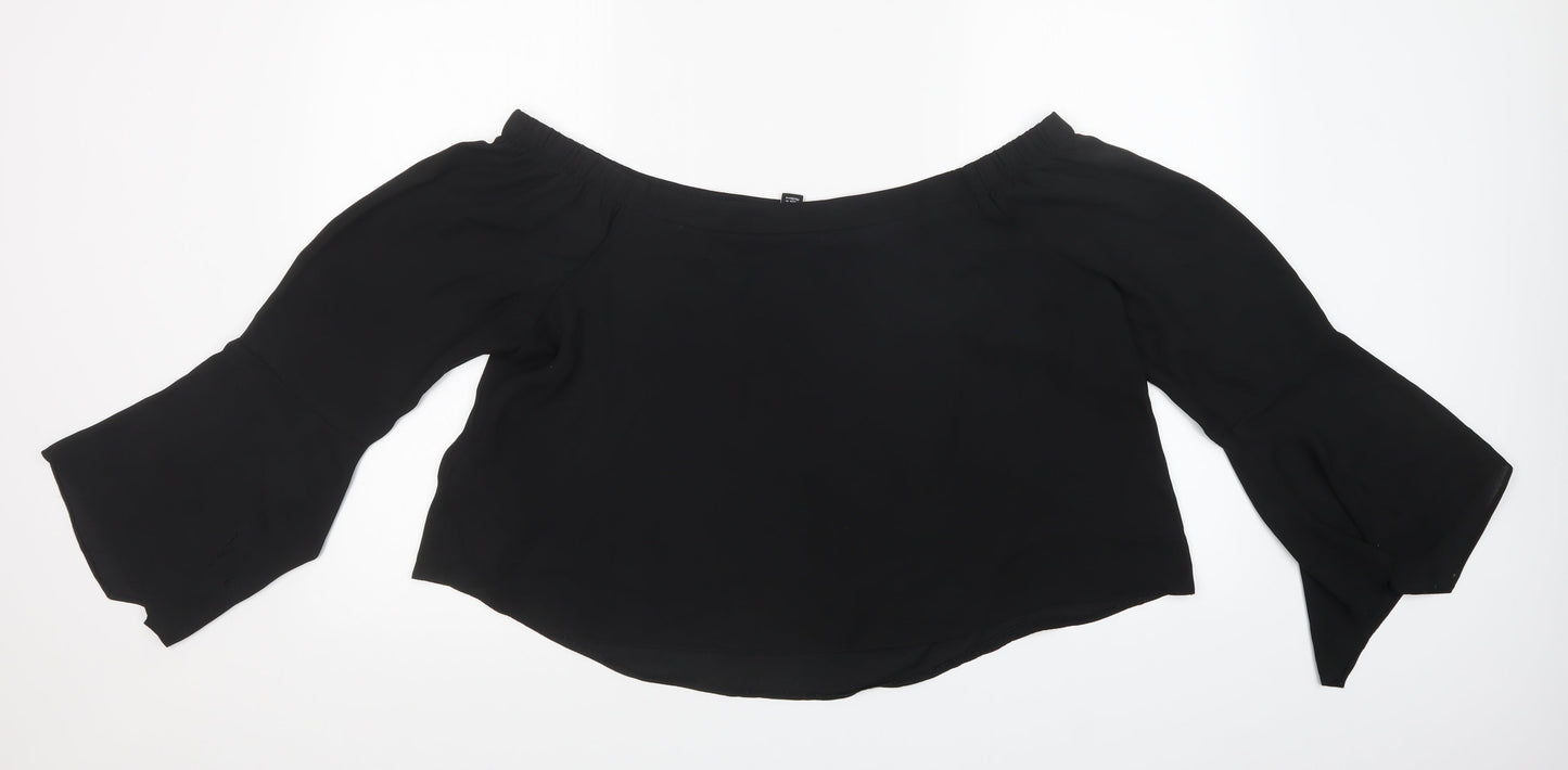 New Look Womens Black  Mesh Basic Blouse Size 16