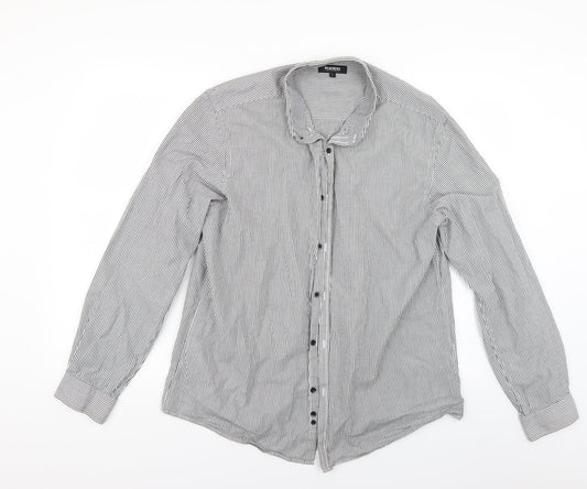 Peacocks Mens Grey Striped   Button-Up Size L