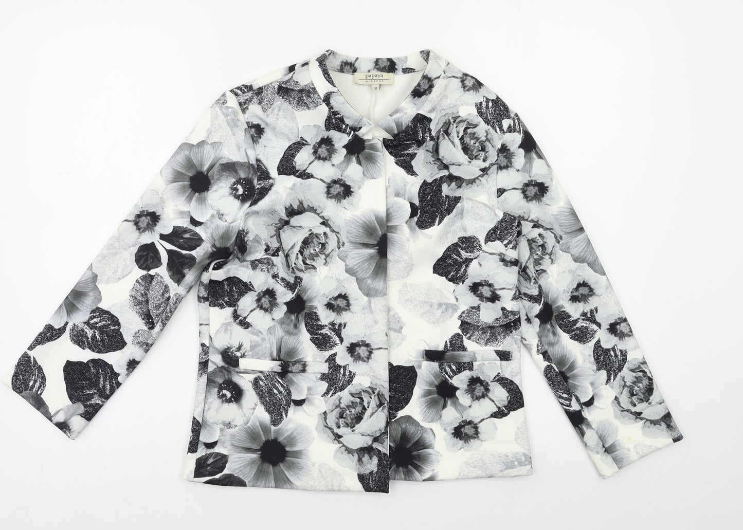 Papaya Womens Grey Floral  Jacket Blazer Size 10