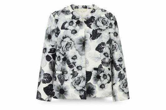 Front view of Papaya women’s grey floral jacket blazer, size UK 10