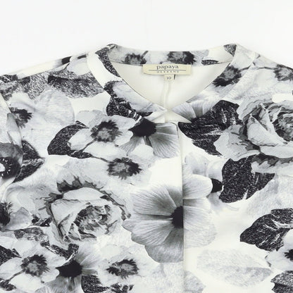 Close-up detail of Papaya women’s grey floral jacket blazer, size UK 10