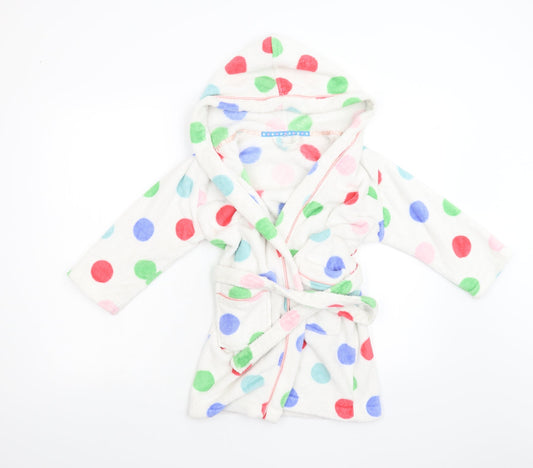 John Lewis Girls White Polka Dot Fleece  Gown Size 6 Years