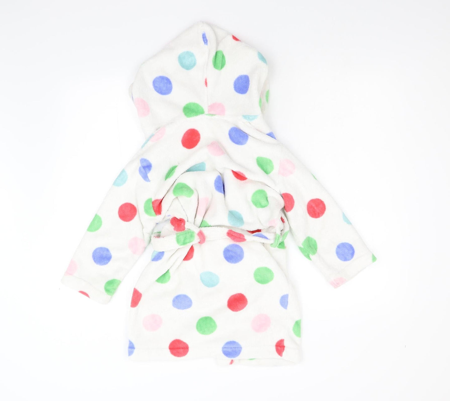 John Lewis Girls White Polka Dot Fleece  Gown Size 6 Years