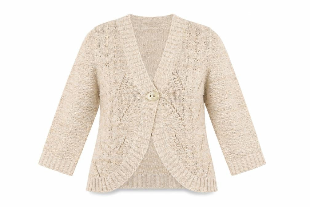 E-vie Womens Beige Argyle/Diamond  Cardigan Jumper Size 14