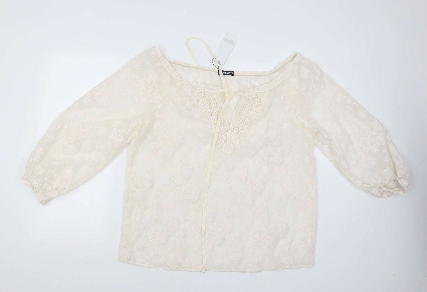 SHEILAY Womens White Floral  Basic Blouse Size XL