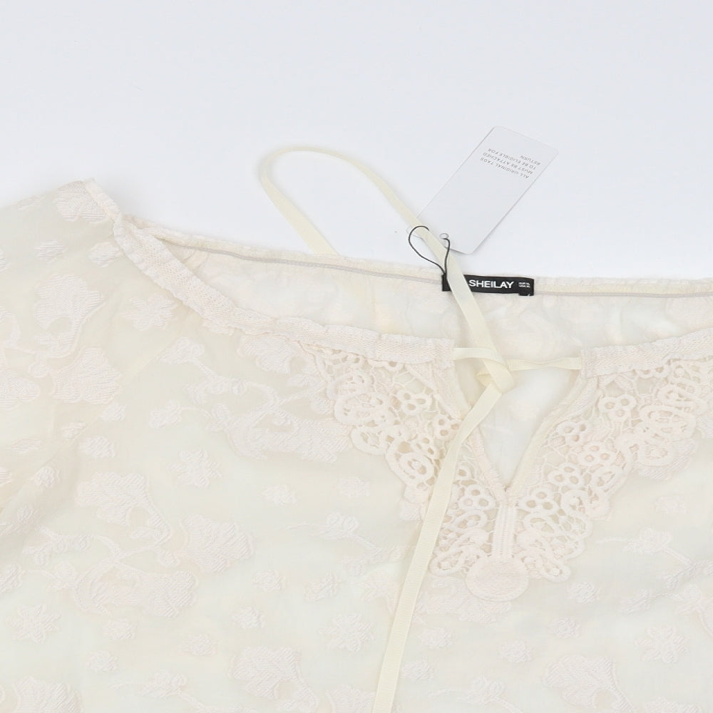 SHEILAY Womens White Floral  Basic Blouse Size XL