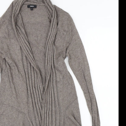 Close-up detail of Papaya women’s brown cardigan jumper, size UK 8