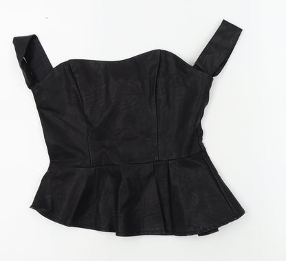 Additional front view of Missguided women’s black basic blouse, size UK 6, - faux leather
