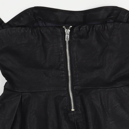 Brand and care label for Missguided women’s black basic blouse, size UK 6, - faux leather