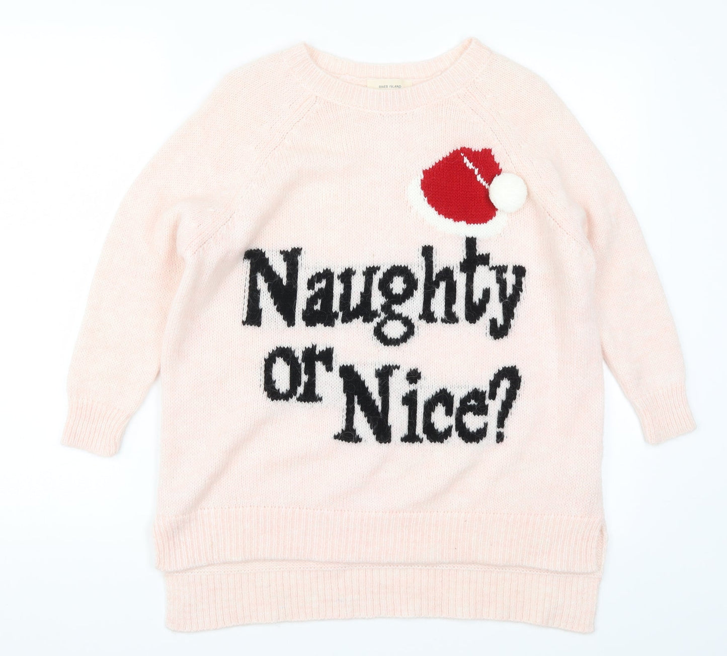 River Island Womens Pink  Knit Pullover Jumper Size 6  - Naughty or Nice