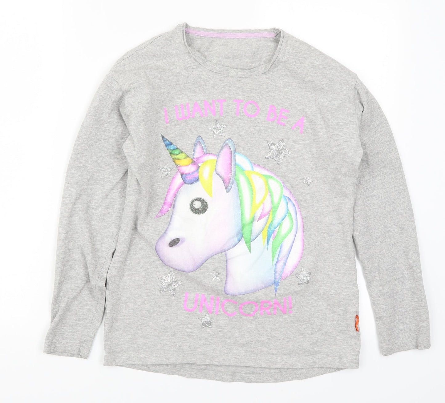 Nutmeg Girls Grey Solid  Top Pyjama Top Size 13-14 Years  - Unicorn